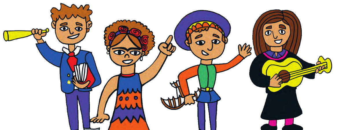 Julio, Frida, Leo y Violeta en versión niños
